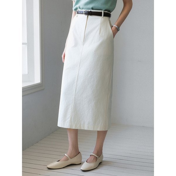 H라인 워싱 코튼 슬릿 롱 스커트_3color