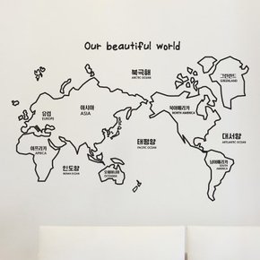 심플한 라인 our beautiful world 한글 영어 세계지도 스티커