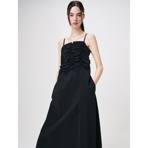 Slip Heart Neck Shirring Dress, Black