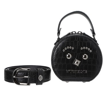 V12 CROCO-EMBO COWHIDE FACE BELT BAG_V21C5AC621_BK