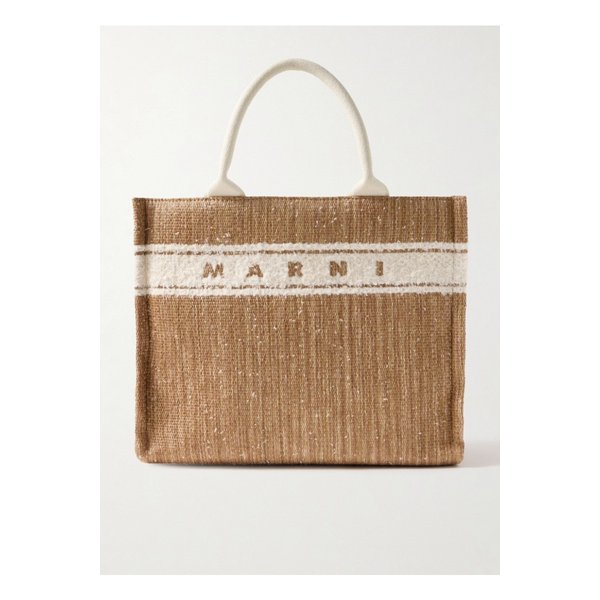 바스켓 스몰 코튼 혼방 트리밍 라피아 토트 탠 브라운 1647597337830829