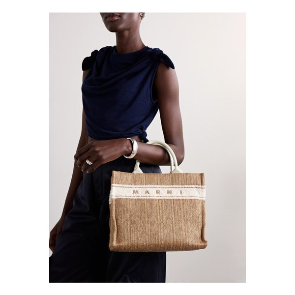 바스켓 스몰 코튼 혼방 트리밍 라피아 토트 탠 브라운 1647597337830829