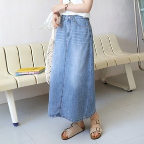 도아 S-2XL 여름 데일리 여성 청치마 뒷트임 a라인 시원한 데님 롱 스커트