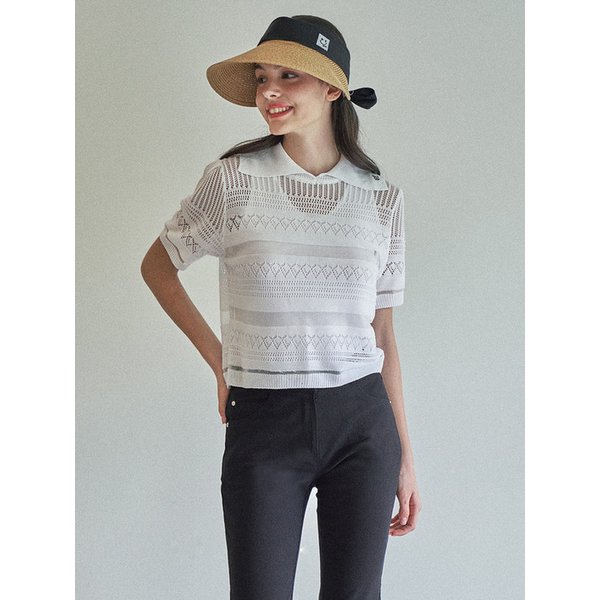 시스루 스트라이프 셔츠 카라 니트 MK4MP336