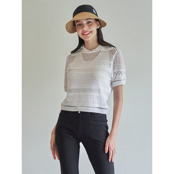 시스루 스트라이프 셔츠 카라 니트 MK4MP336