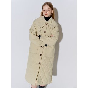 Big Collar Quilted Long Coat Beige