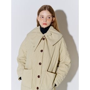 Big Collar Quilted Long Coat Beige