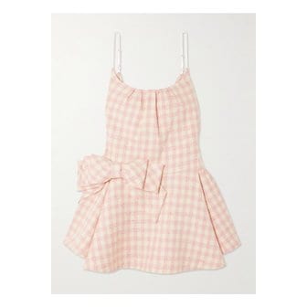 슈슈통 보우 디테일 체크 트위드 미니 드레스 핑크 46376663162889017