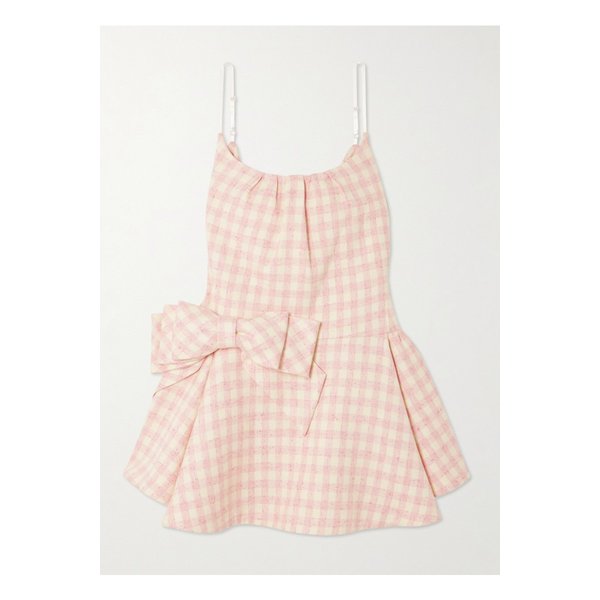 보우 디테일 체크 트위드 미니 드레스 핑크 46376663162889017