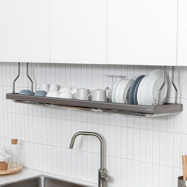 [로긴] 상부장 부착식 스텐 식기 건조대 , 싱크대 선반 1215폭 (흑니켈)