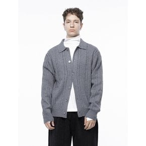 Dense Cable Collar-neck Cardigan - Gray /M243OT02GR