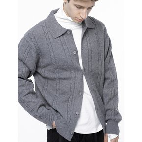 Dense Cable Collar-neck Cardigan - Gray /M243OT02GR