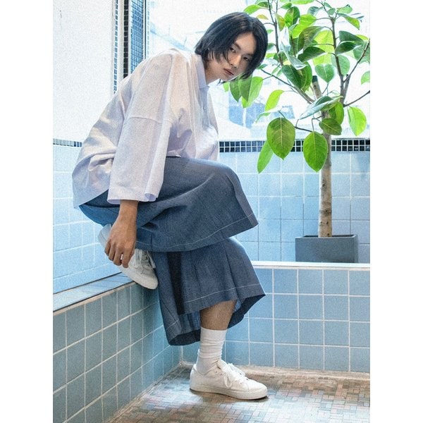 GDeL_NON FADE PLEATED DENIM PANTS M_SKY BLUE