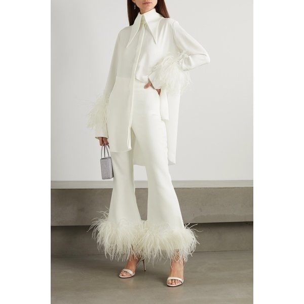 식스틴 알링턴 브리즈번 크롭 페더 트리밍 크레이프 와이드 팬츠 38063312418871580