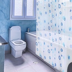 오너클랜 화장실 소 패브릭 블루 땡땡이 반투명 샤워커튼 욕실