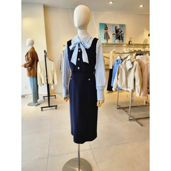 [여주점] [JJ 지고트] 여성 셔츠 배색 뷔스티에 H라인 원피스GS3M0OP911