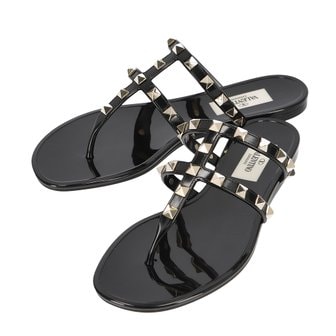 발렌티노 여성 락스터드 여름 고무 플랫 샌들 슬리퍼 쪼리 신발(2W2S0T84 PVS 0NO)
