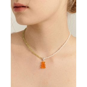 [In508]Orange Bear Silver Necklace