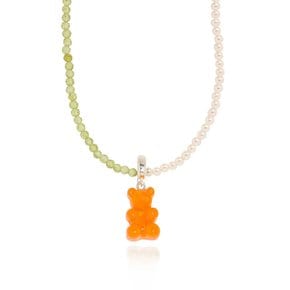 [In508]Orange Bear Silver Necklace