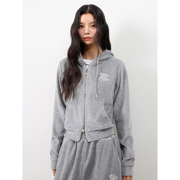 2WAY EUG 벨루어 라운지 후드 집업_멜란지