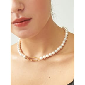 Volume Link Pearl Silver Necklace In405 [Gold]