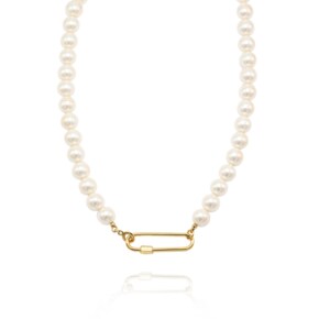 Volume Link Pearl Silver Necklace In405 [Gold]