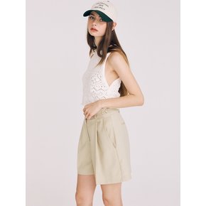 TWO BUTTON PINTUCK WOOL SHORTS(LIGHT KHAKI)