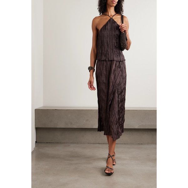 스타우드 마이 드레이프 플리세 새틴 미디 스커트 46376663162985412