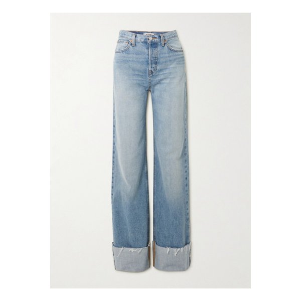 디스트레스 하이라이즈 와이드 진 미드 데님 46376663162900426