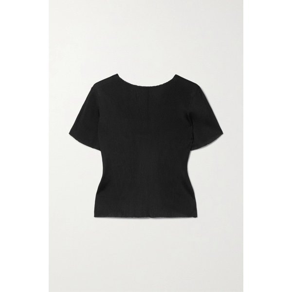 후쿠 오픈 백 골지 니트 티셔츠 블랙 1647597310140091