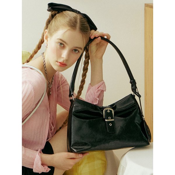 [리퍼브] 리본 호보 버클 숄더백 _ 블랙