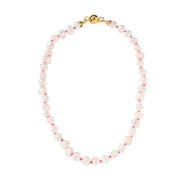 페르테 페를라 핑크네온 플레인 목걸이, Perla Pink Neon Gray Necklace, fresh-water pearl