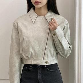 여자 봄 가을 크롭 카라넥 레더 가죽 라이더 자켓