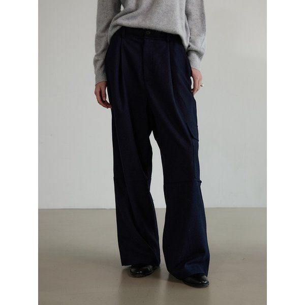 울 블렌드 와이드 카고 팬츠 - NAVY