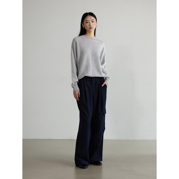 울 블렌드 와이드 카고 팬츠 - NAVY