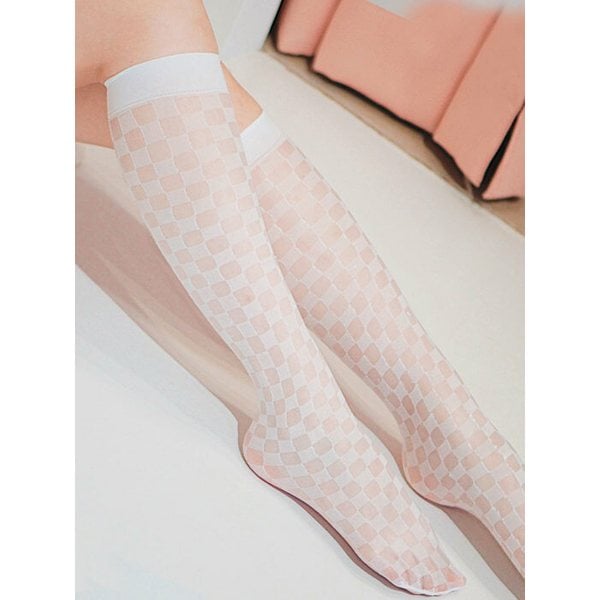 checkerboard pattern see-through socks (5color)