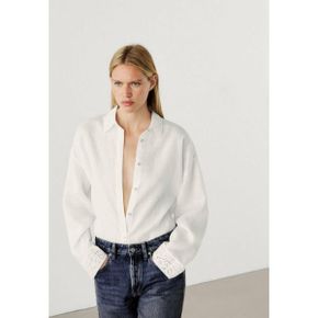 5065058 Massimo Dutti CROPPED WITH EMBROIDERED DETAILS - Button-down blouse white