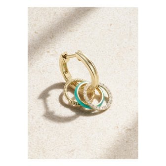 YVONNE LEON PARIS 이본 레옹 9캐럿 골드, 에나멜, 다이아몬드 싱글 후프 귀걸이 1647597345120009