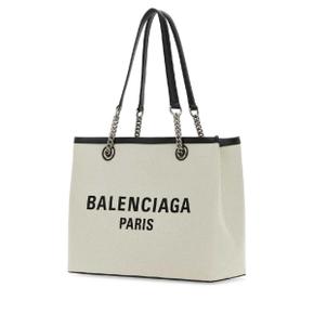 BALENCIAGA  Ivory canvas M Duty Free shopping bag WHITE