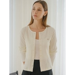 Comfortable slim belt point cardigan_Cream