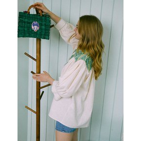 Bohemian Needlework Linen Blouse (Green)