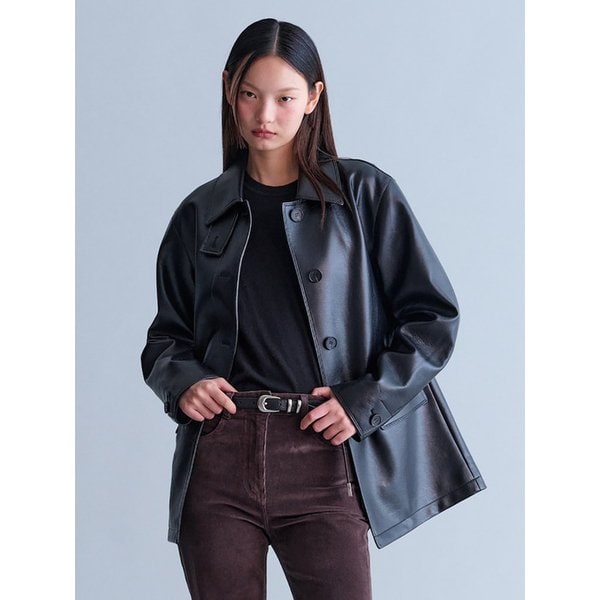 Signature Faux Leather Midi Jacket  Black (KE493ZM035)