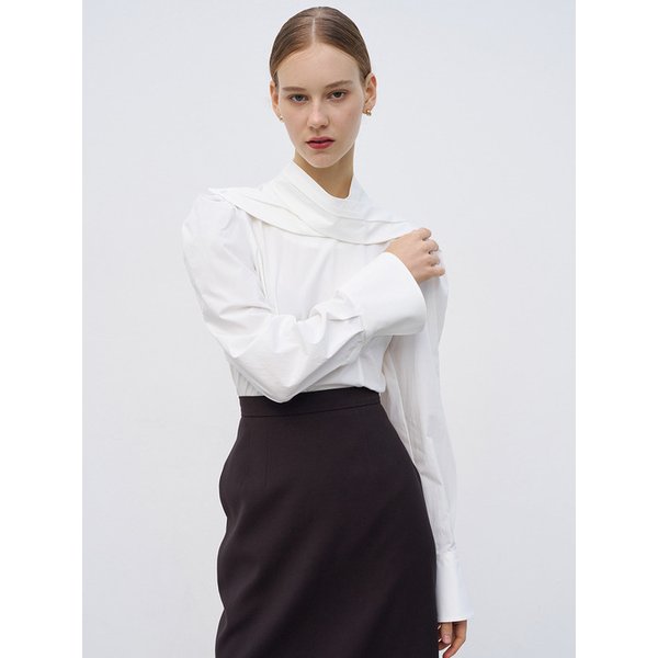 [단독]숄카라 블라우스 - 화이트