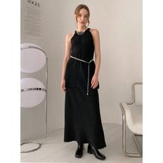 [SET] Halterneck Long Knit Top+Skirt Set-up Black VSET_007