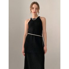 [SET] Halterneck Long Knit Top+Skirt Set-up Black VSET_007