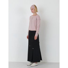 STUD HALF PLEATS LONG SKIRT (BLACK)