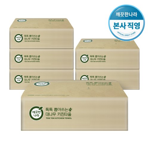 [깨끗한나라] 톡톡 뽑아쓰는 대나무 키친타올 100매 X 6팩(1BOX)