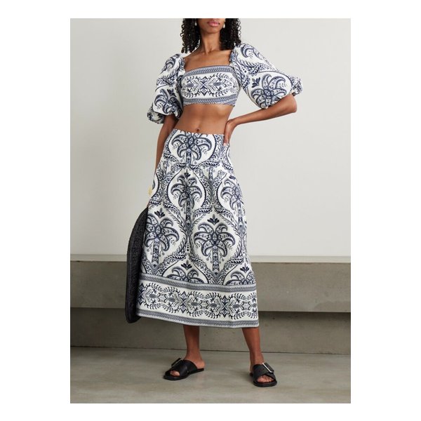 팜리오 트로피컬 카메오 크롭 셔링 프린트 리넨 탑 블루 46376663162869524