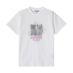T4060 151 고양이 로고 프린트 여성 반팔티