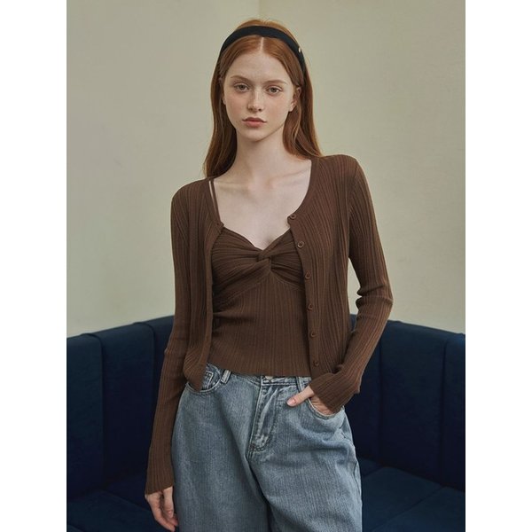 뮤튼 트위스트 슬리브리스&가디건 세트